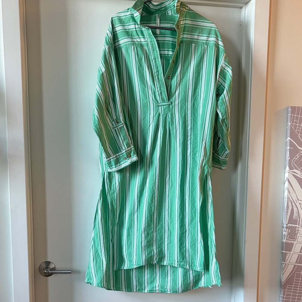 Anthropologie Green and White Striped Button-Up Dress